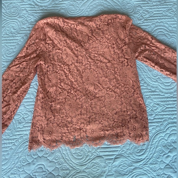 Rachel Zoe Pink Peachy Lace Crochet Long Sleeve Button Blouse - Picture 2 of 3